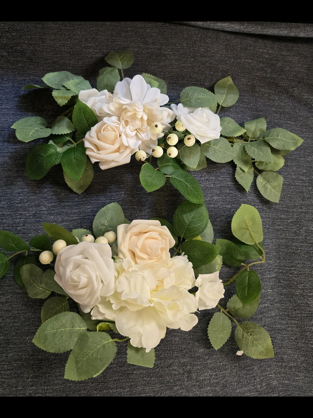 Cream & White Artificial Floral Spray with Green Leaves